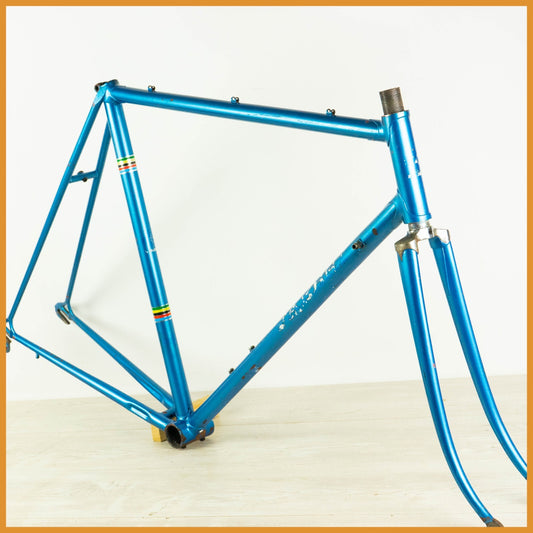 VOLTA VINTAGE FRAME SET 55 56 STEEL ROAD BIKE CAMPAGNOLO BLUE OLD REYNOLDS 70S